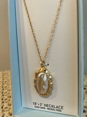 House of Harlow 1960 Gold Pendant Necklace Baroque Pearl Charm 18” + Ext NWT